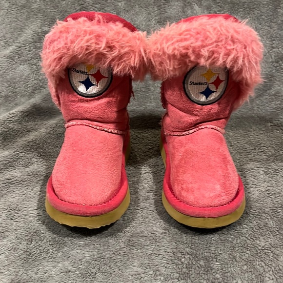 Pink Pittsburg Steelers Boots sz 8C Girls EUC - Picture 1 of 7